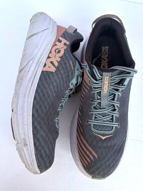 Hoka One One women’s Gray and Peach Athletic Running Shoes